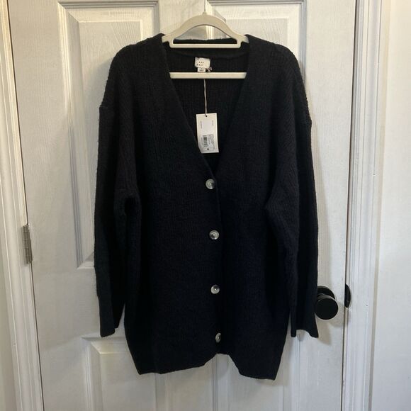 A New Day Women’s Cardigan Sweater Navy Blue Button Front Knit Long Sleeve M NWT - Picture 1 of 16